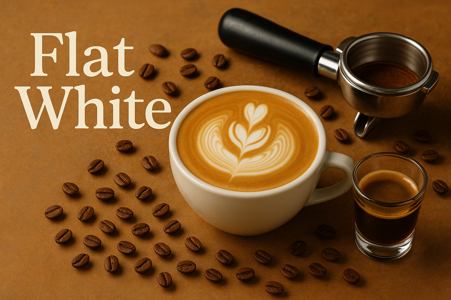 Professional flat white coffee with perfect microfoam being prepared